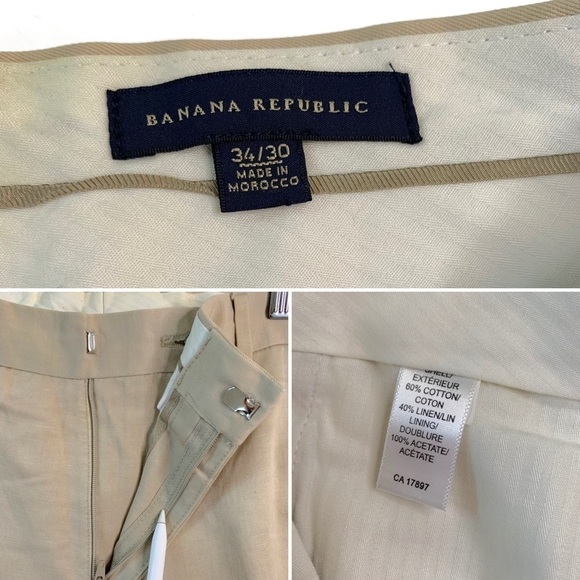 BANANA REPUBLIC  LINEN PANTS NEUTRAL TAN TROUSERS STRAIGHT LEG PLUS SIZE 34 / 30 - Picture 14 of 16